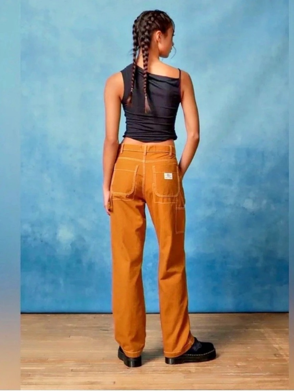 BDG Cotton Canvas Carpenter Pant Wide Leg Cargo Pants in Orange Waist 32 Like